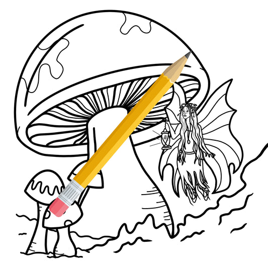 Cute Fairy Sitting Under Mushroom Digital Coloring Page [Instant Download]