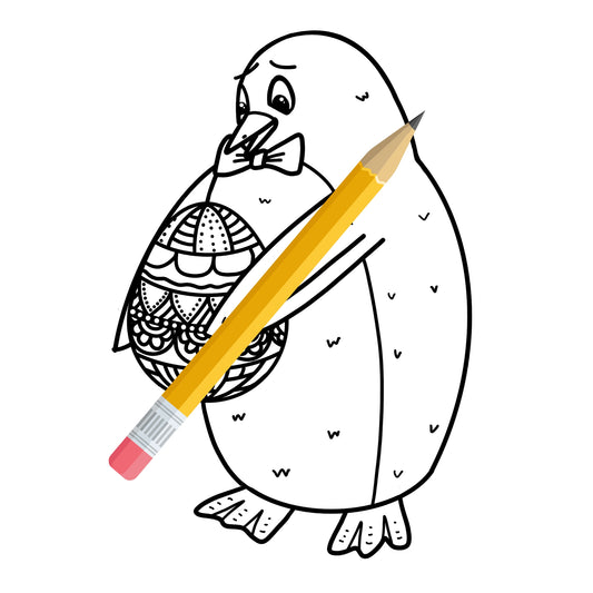 Cute Penguin Holding Egg Digital Coloring Page [Instant Download]
