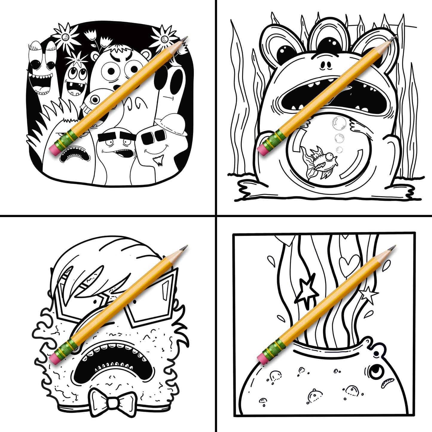 DIGITAL Cute Friendly Monster Doodles Coloring Book [Instant Download]