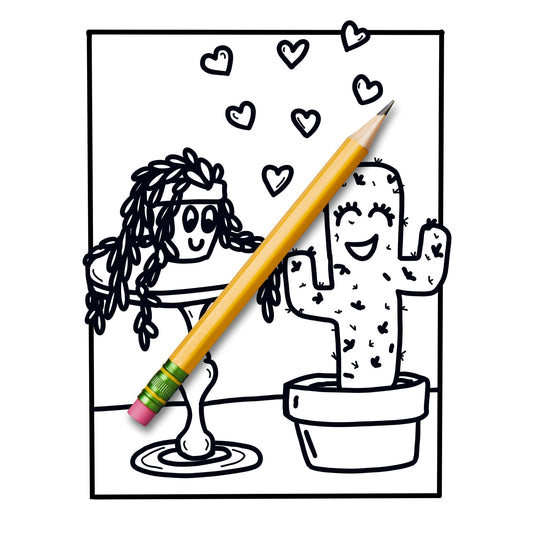 Plants in Love Digital Printable Coloring Page [Instant Download]